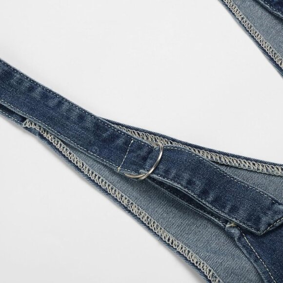 Women Casual Denim Short Overalls Rolled Cuff Barrel Shorts Jumpsuit Rompers - Picture 6 of 8